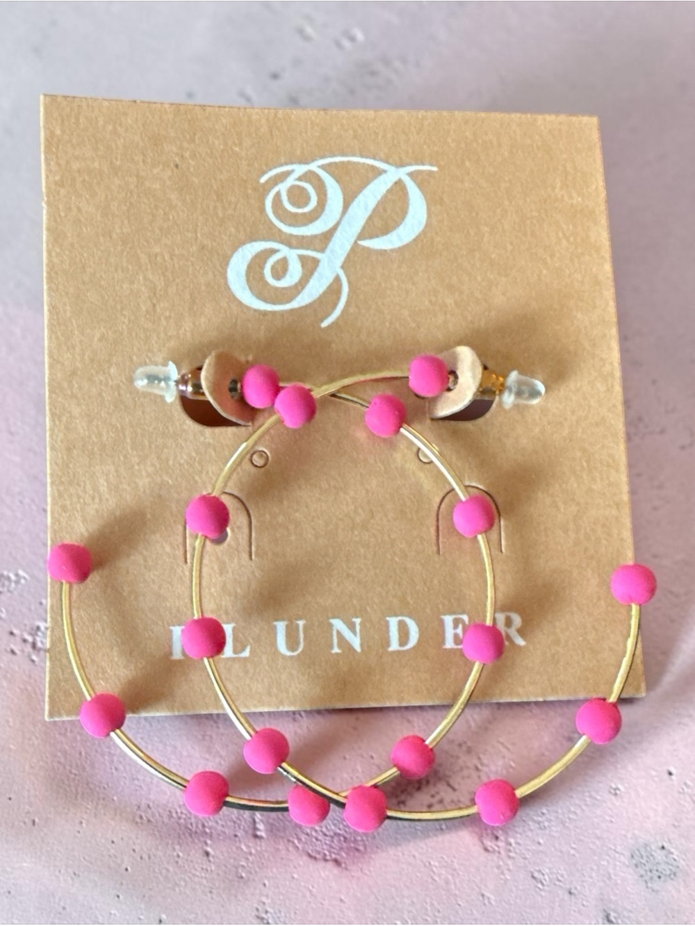 Plunder Gold Hoop Earrings with Hot Pink Beads